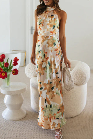 Cute Elegant Floral Backless Halter Printed Dress Dresses