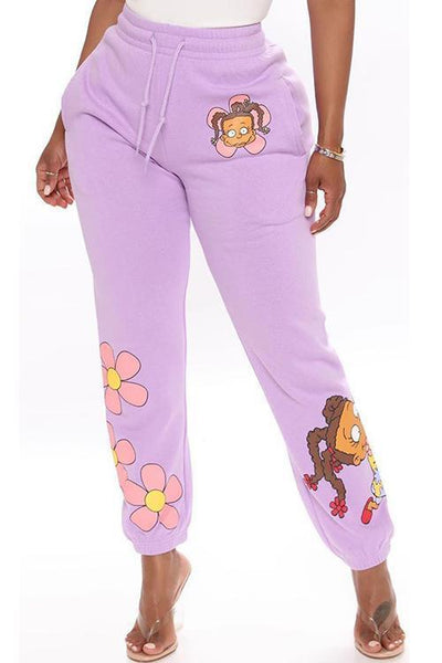 Cartoon Print Drawstring Sweaterpants - girlyrose.com