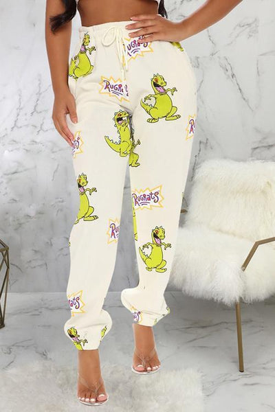 Cartoon Print Drawstring Sweaterpants - girlyrose.com