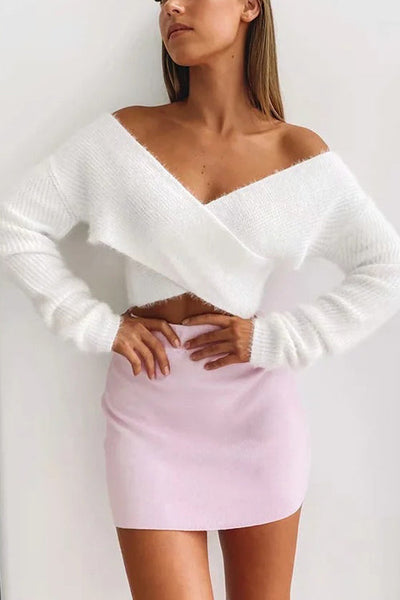 Fuzzy Cross Crop Sweater