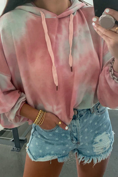 Tie Dye Drawstring Loose Hoodie