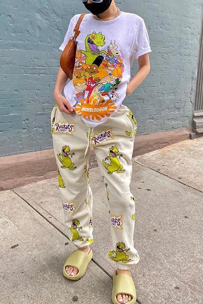 Cartoon Print Drawstring Sweaterpants - girlyrose.com