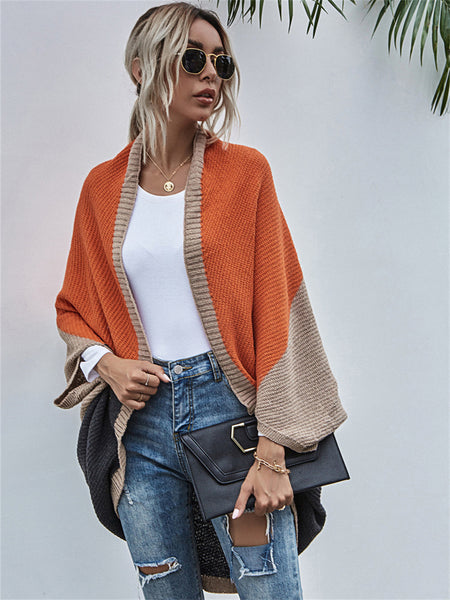 Contrast Shawl Knitted Cardigan Sweater-Corachic