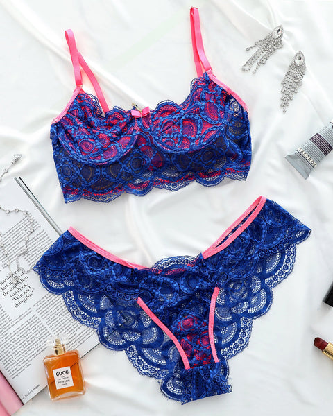 Colorblock Crochet Lace Lingerie Set - girlyrose.com