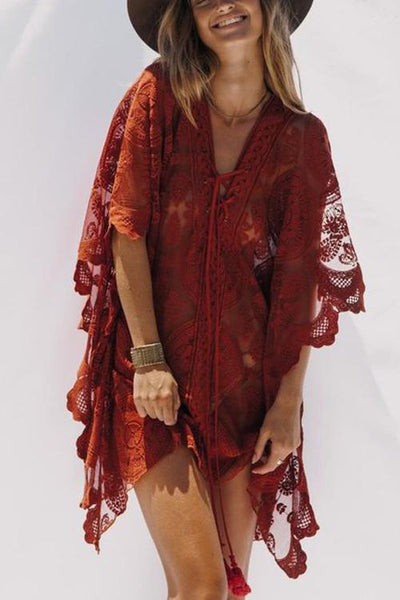Lace Up Loose Mini Cover Dress - girlyrose.com