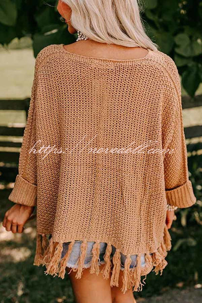 Catching Feelings Knit Fringe Trim Relaxed Sweater