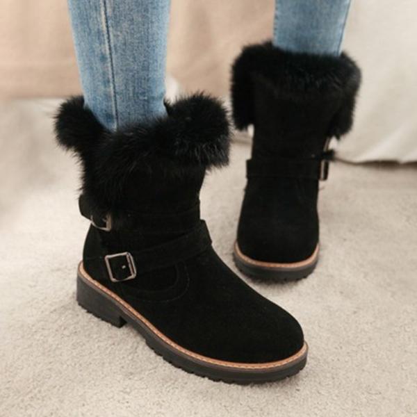 Lydiashoes Round Toe Chunky Double Buckle Ankle Boots