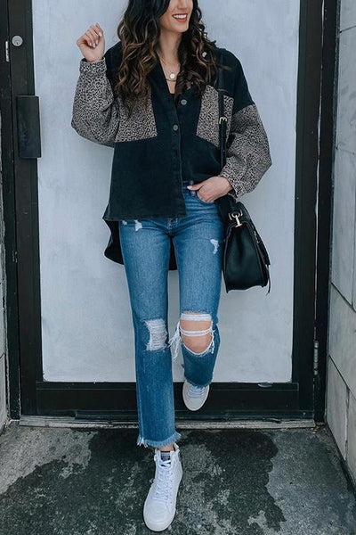 Leopard Patchwork Denim Jackets - girlyrose.com