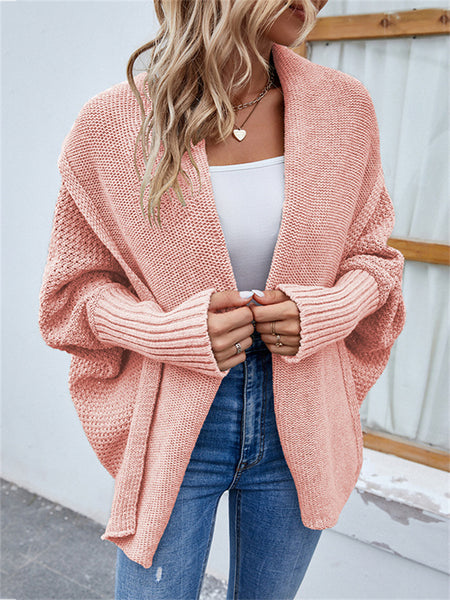 Temperament Commuter Solid Color Knit Cardigan Ladies Sweater-Corachic