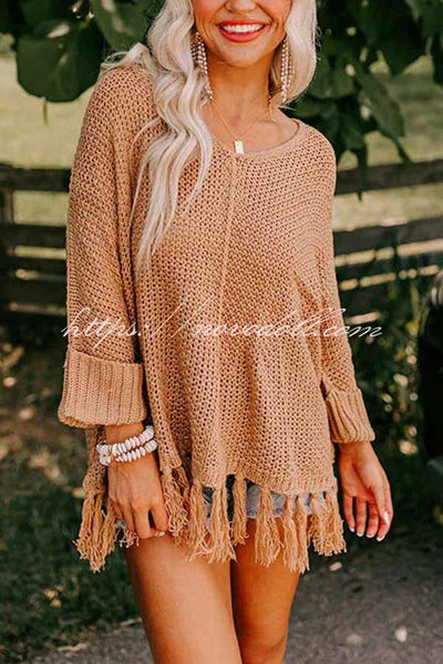 Catching Feelings Knit Fringe Trim Relaxed Sweater
