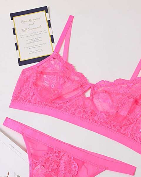 Spaghetti Strap Crochet Lace Bra Set - girlyrose.com