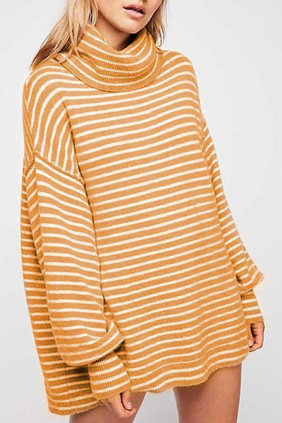 Long Sleeves Striped Mini Sweater Dress - girlyrose.com