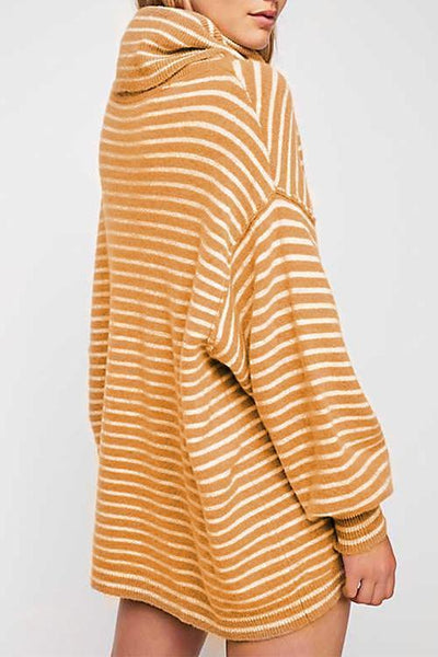 Long Sleeves Striped Mini Sweater Dress - girlyrose.com