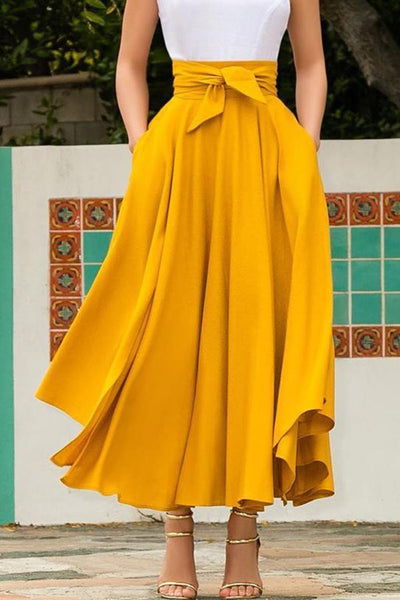 High Waist Pockets Bow Tie Skirts