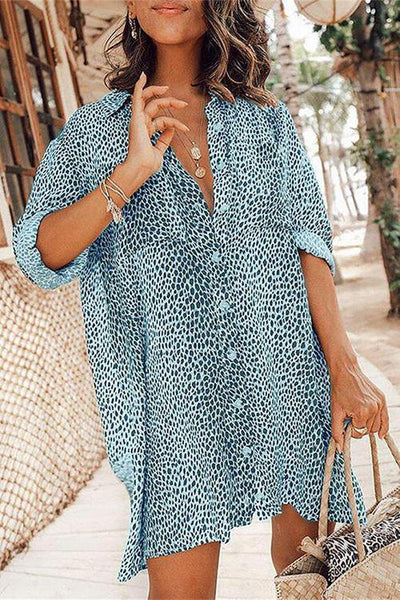 Leopard Button Shirt Mini Dress - girlyrose.com