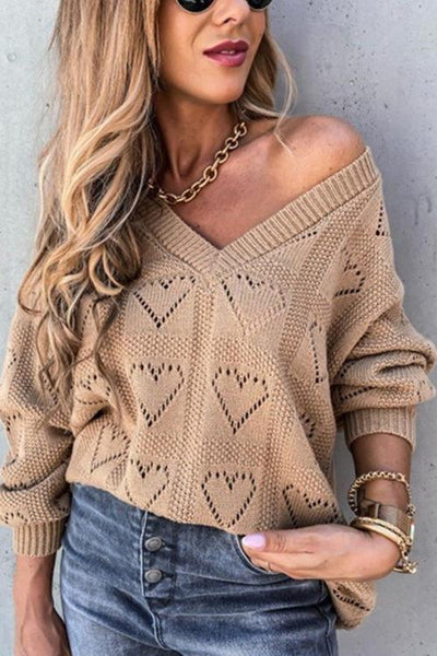 Heart Hollow V Neck Sweater