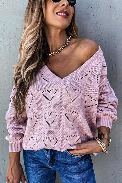 Heart Hollow V Neck Sweater