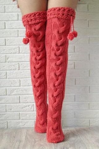 Pom Pom Over The Knee Stockings - girlyrose.com