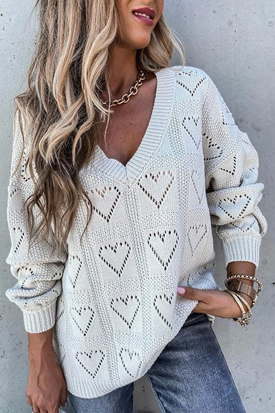 Heart Hollow V Neck Sweater