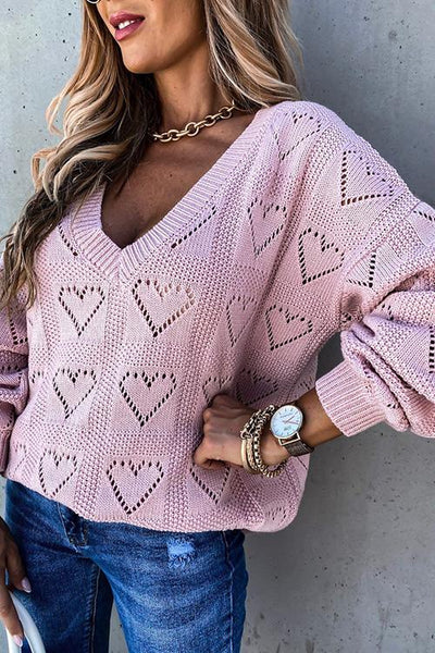 Heart Hollow V Neck Sweater