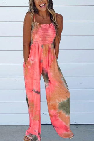 Elastic Tie Dyr Slip Jumpsuits