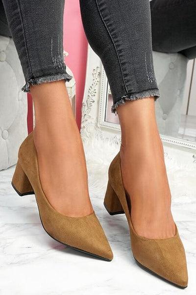 Chunky Heel Pointed Heels - girlyrose.com