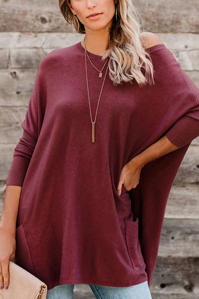 Pockets Long Sleeve Loose T Shirt