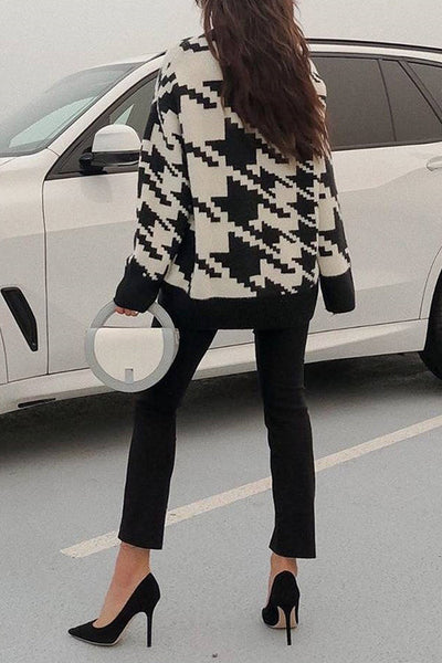 Houndstooth High Collar Sweater