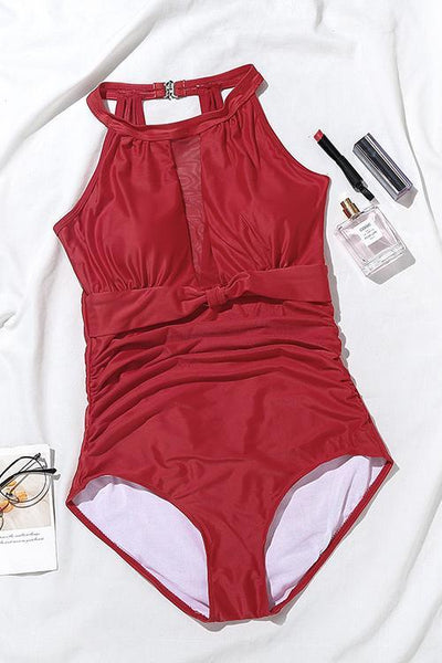 Mesh Patchowrk Backless One Piece Swimwear - girlyrose.com