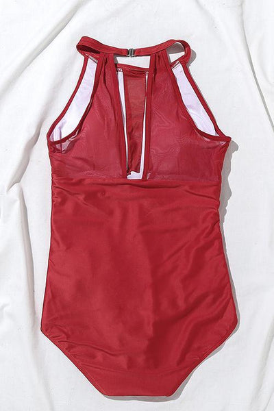 Mesh Patchowrk Backless One Piece Swimwear - girlyrose.com