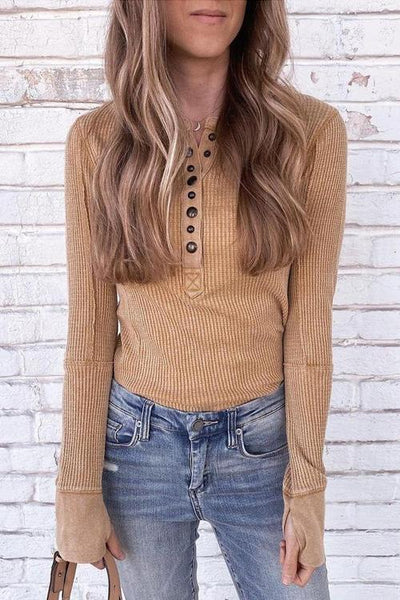 Knit Long Sleeve Button Henley