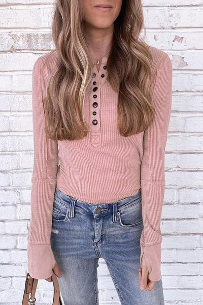 Knit Long Sleeve Button Henley