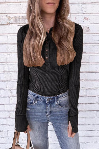 Knit Long Sleeve Button Henley