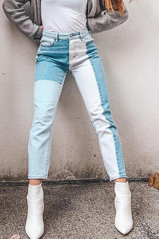 Patchwork High Waist Jeans - girlyrose.com