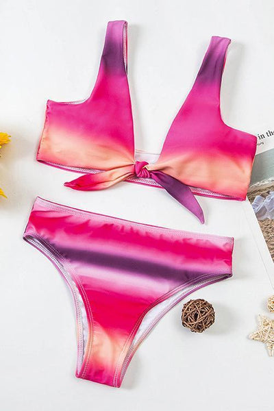 Gradient Knot High Waist Bikini Set - girlyrose.com