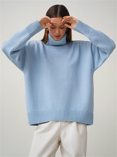 Comfortable Loose Solid Color Classic Versatile Turtleneck Sweater-Corachic