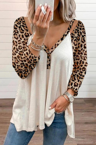 Leopard Patchwork Long Sleeve T Shirt - girlyrose.com