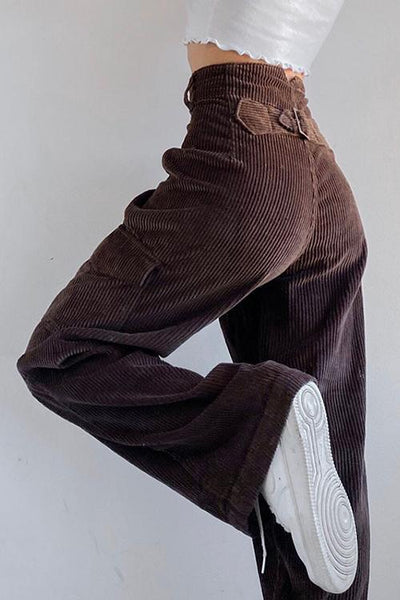 Pockets Corduroy Bell Pants - girlyrose.com