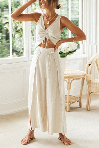 Drawstring Crop Tank Pants Set