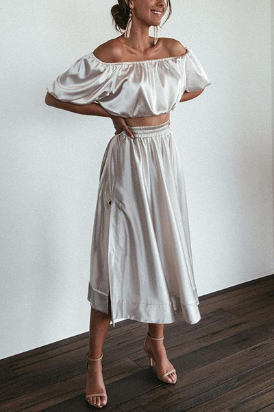 Satin Off Shoulder Skirt Set