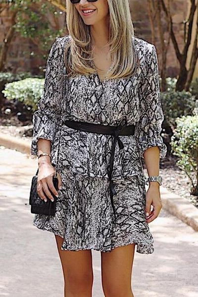 Snake Print Long Sleeve Mini Dress - girlyrose.com