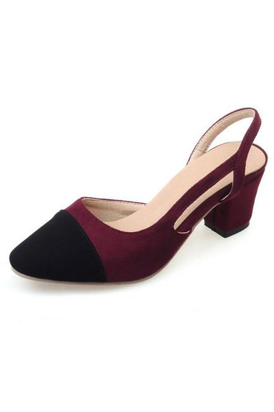 Color Block Chunky Heel Pumps - girlyrose.com