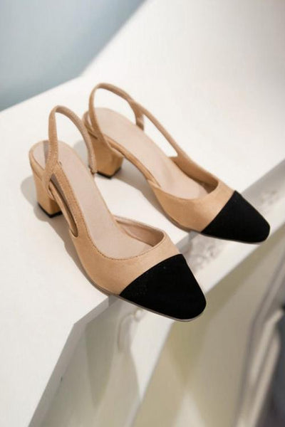 Color Block Chunky Heel Pumps - girlyrose.com