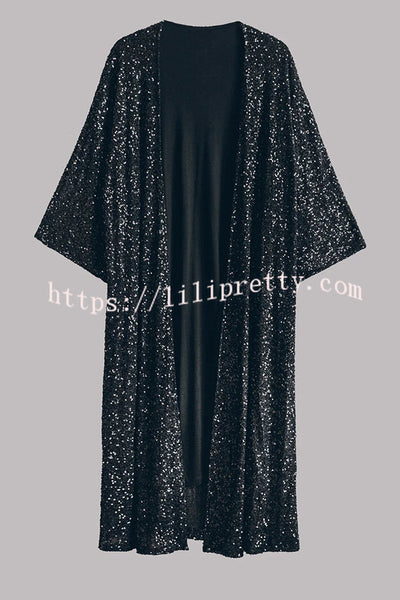 Disco Glamour Sequin Bell Sleeve Kimono