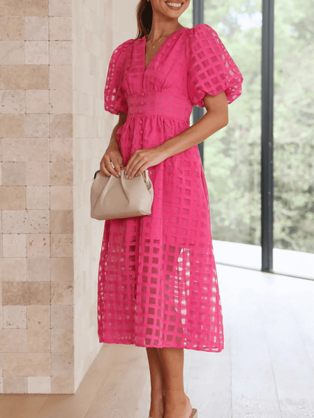 NOTEPAD SHORT SLEEVE MIDI DRESS - FUCHSIA