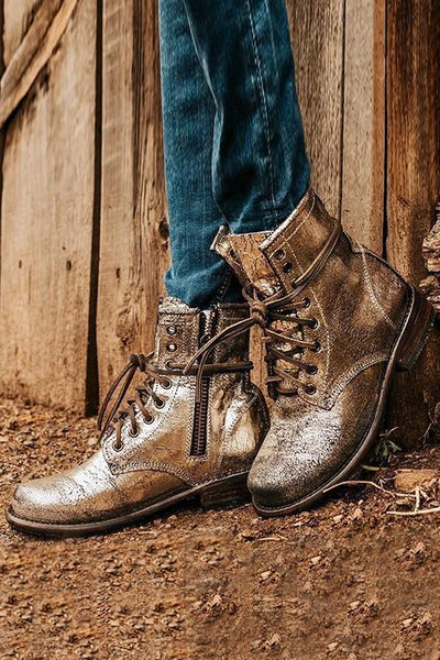 Lace Up Low Heel Boots - girlyrose.com