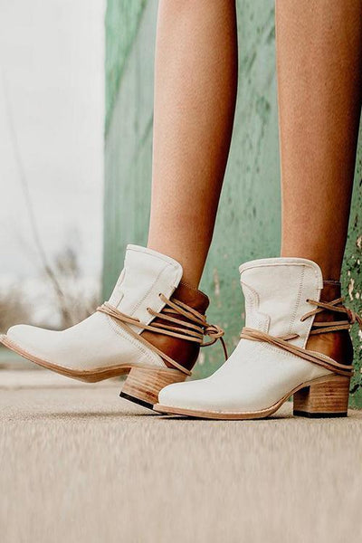 Lace Up Chunky Heels Ankle Boots - girlyrose.com