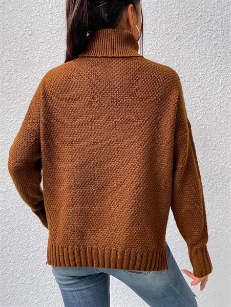 Stylish Long Sleeves Tasseled Split-Joint High-Neck Sweater Tops