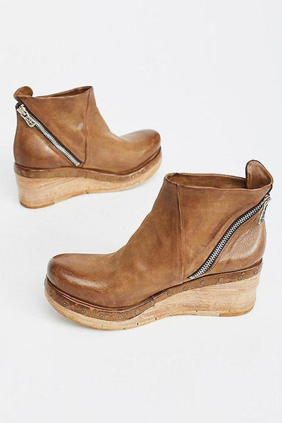 Zipper Ankle Wedges Boots - girlyrose.com