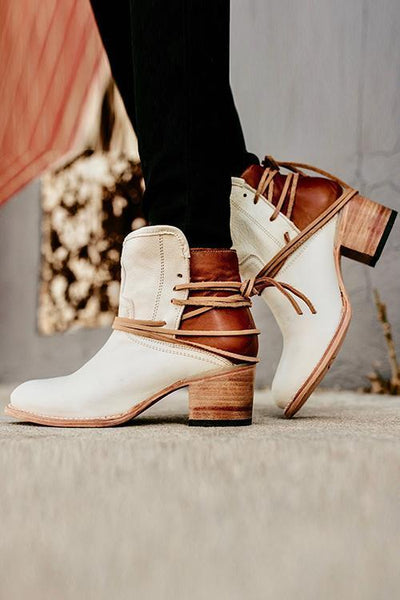 Lace Up Chunky Heels Ankle Boots - girlyrose.com